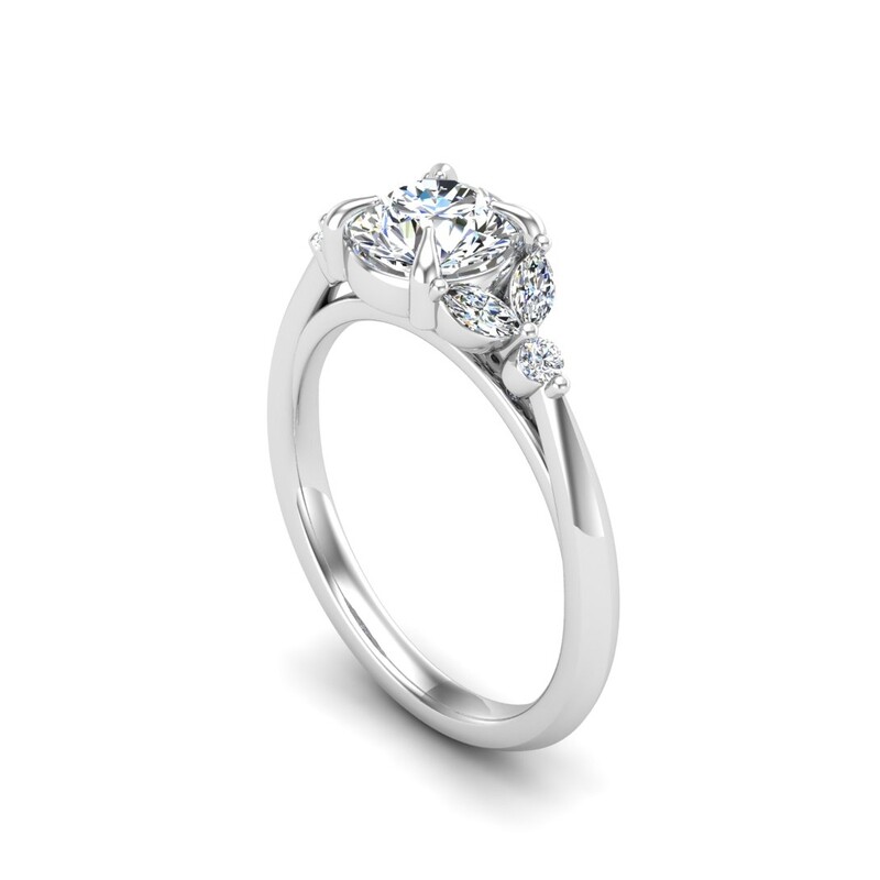 Autumn Round Solitaire accented with Floral Marquise Set Band Engagement Ring Setting