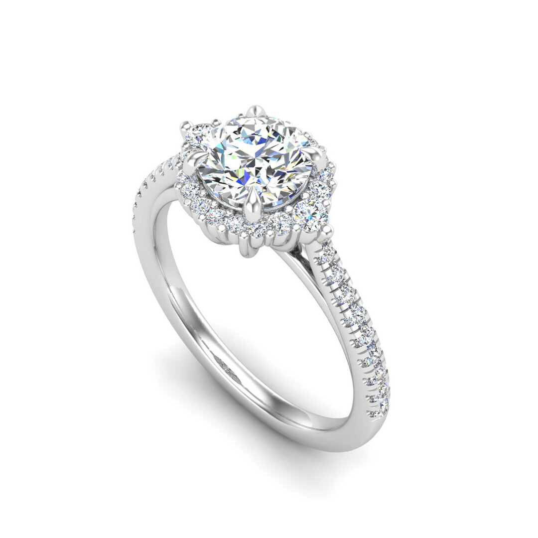Hannah Halo Solitaire with Pave Set Band Engagement Ring Setting