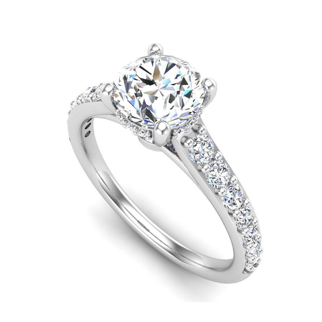 Abigail Hidden Halo Solitaire with Pave Set Band Engagement Ring