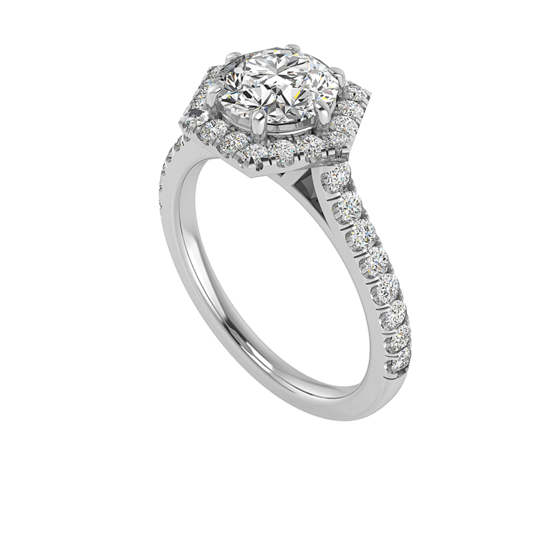 Lily Hexagon Halo Solitaire with Pave Set Band Engagement Ring Setting