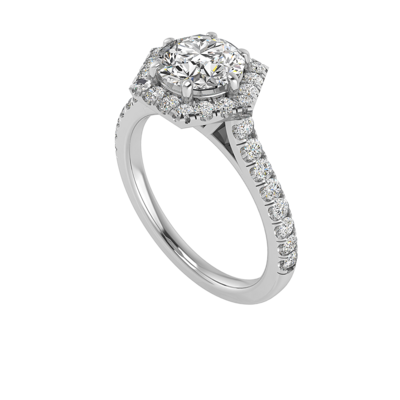 Lily Hexagon Halo Solitaire with Pave Set Band Engagement Ring Setting