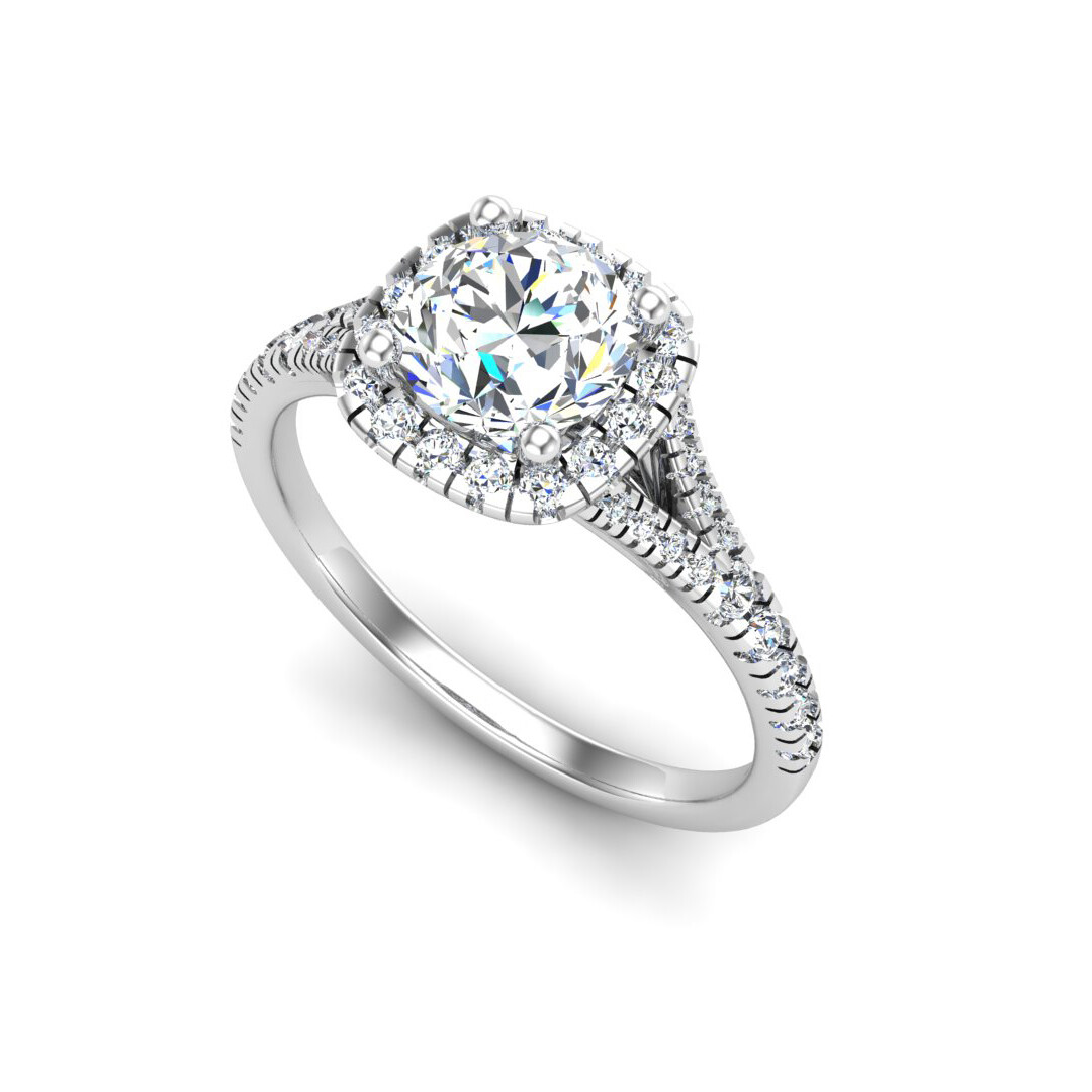 Grace Halo Solitaire with Split Pave Set Band Engagement Ring Setting