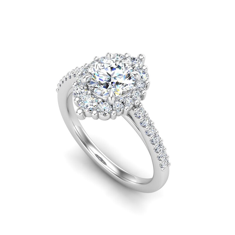 Violet Cathedral  Pointed Halo Solitaire with Pave Set Band Engagement Ring Setting