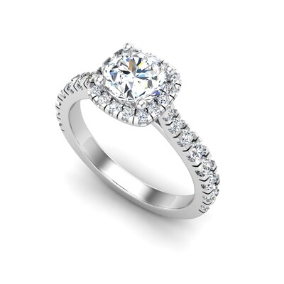 Riley Cushion Halo Solitaire with Tapered Pave Set Band Engagement Ring Setting