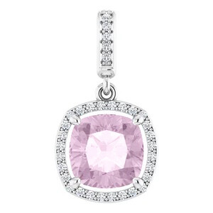 Pink Sapphire with Diamond Halo 14k Pendant