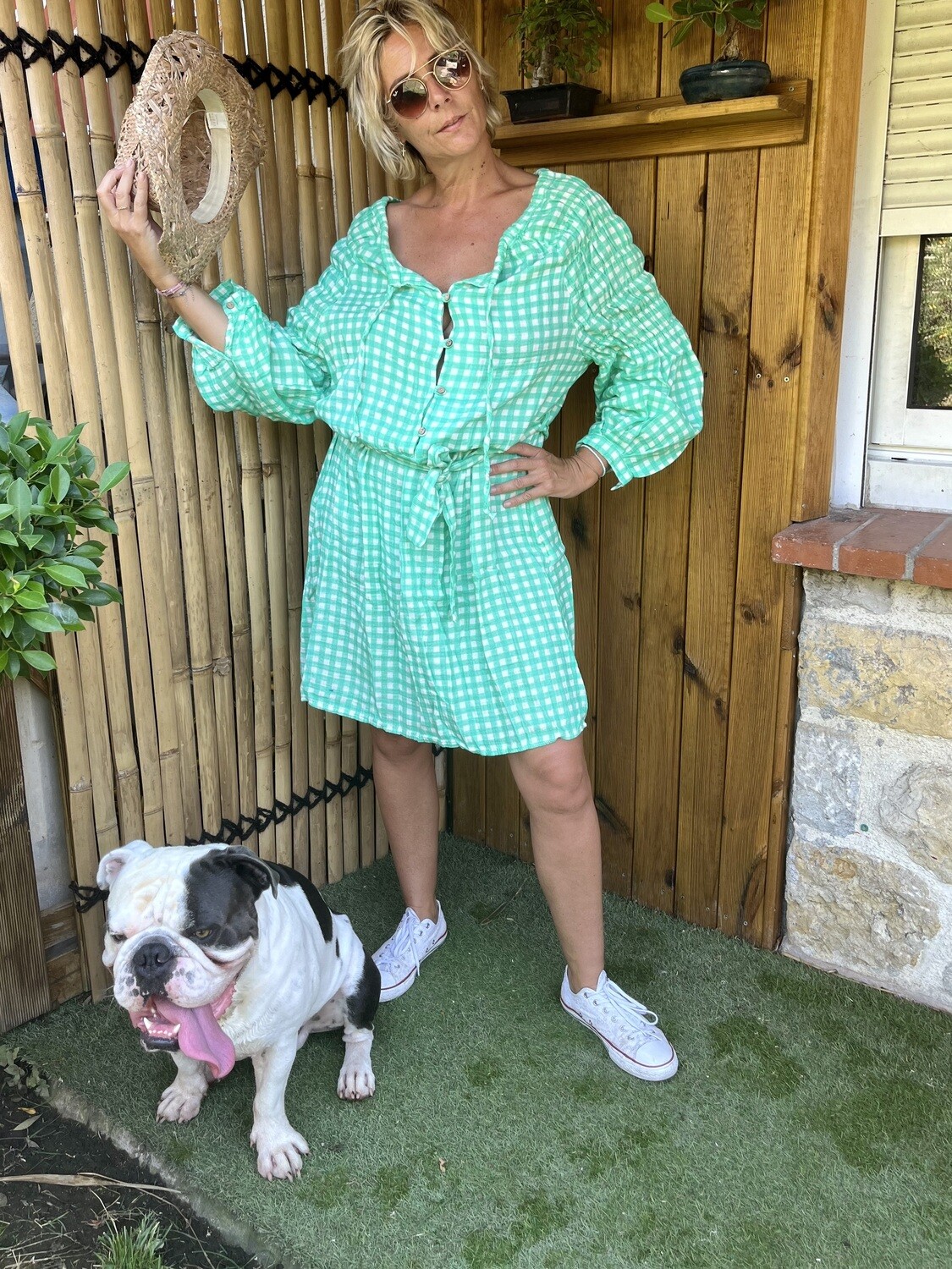 Robe Courte Vichy Verte