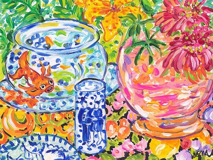"Goldfish Bowl and Pink Vase Floral" by Becca Speight
