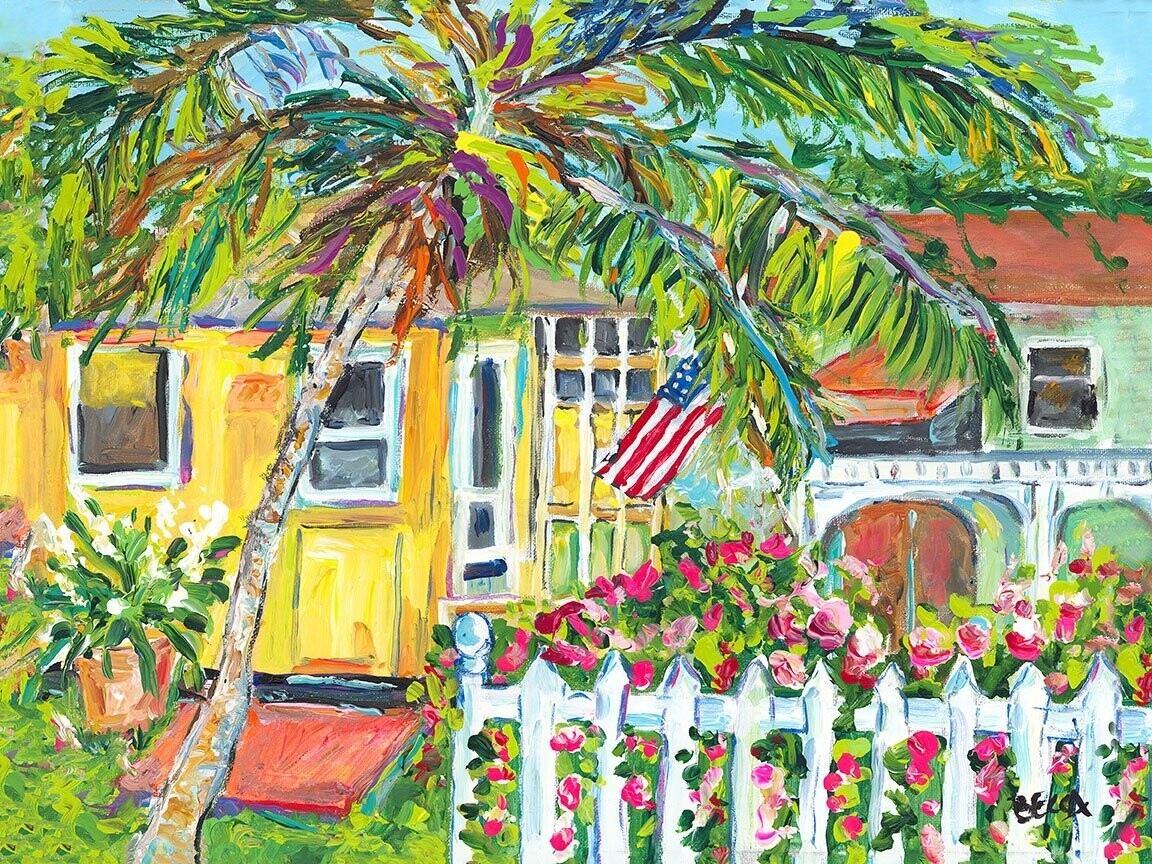 "Yellow Cottage and Palm" by Becca Speight