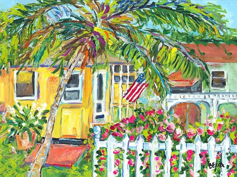 "Yellow Cottage and Palm" by Becca Speight