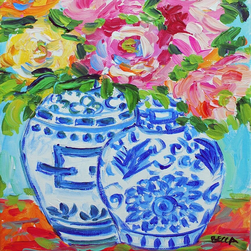 "Two Blue Vases Floral" by Becca Speight