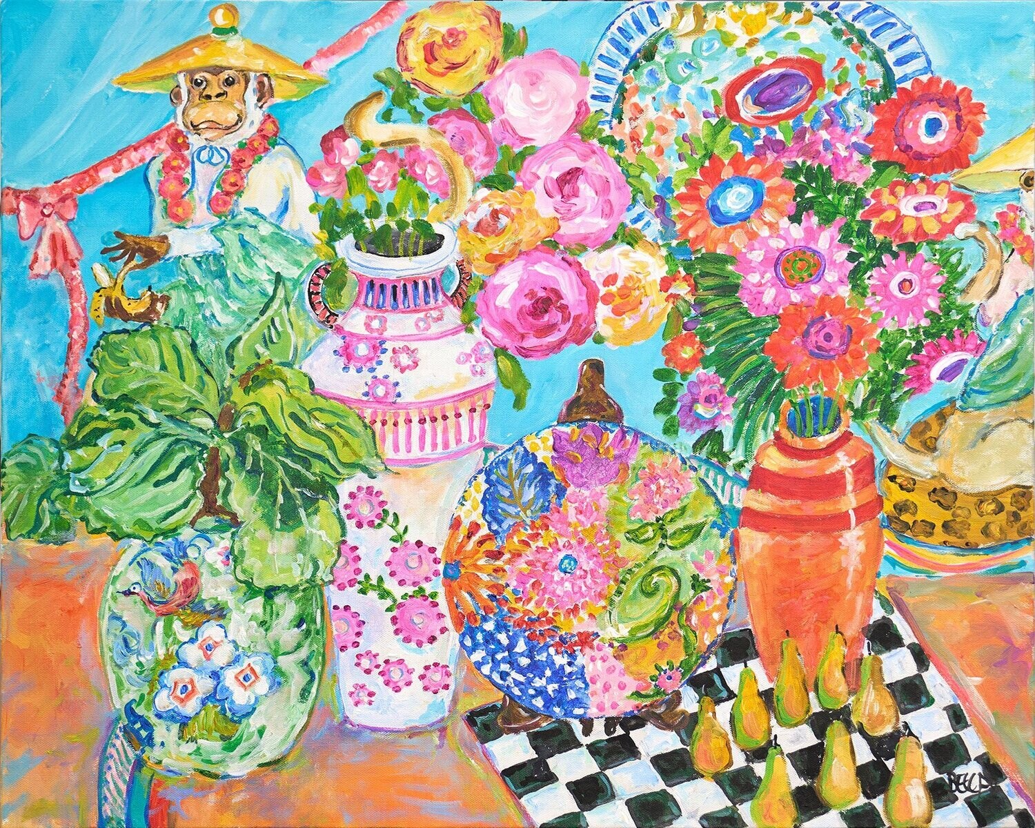 "Chessboard and Monkey Floral" by Becca Speight