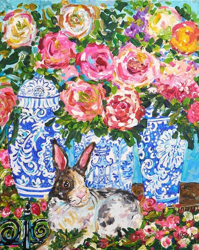 "Blue Vase Floral with Bunny" by Becca Speight