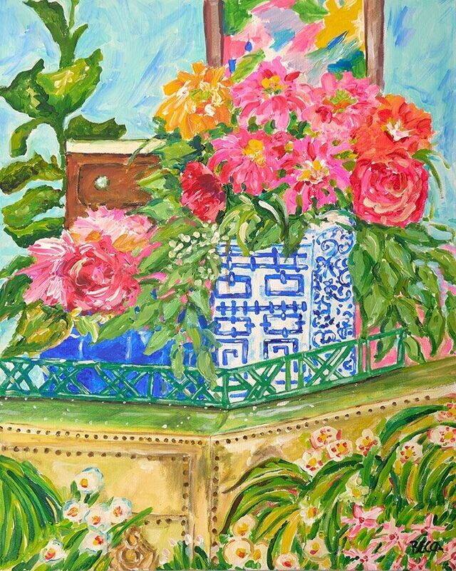 "Blue Vase Floral on Table" by Becca Speight