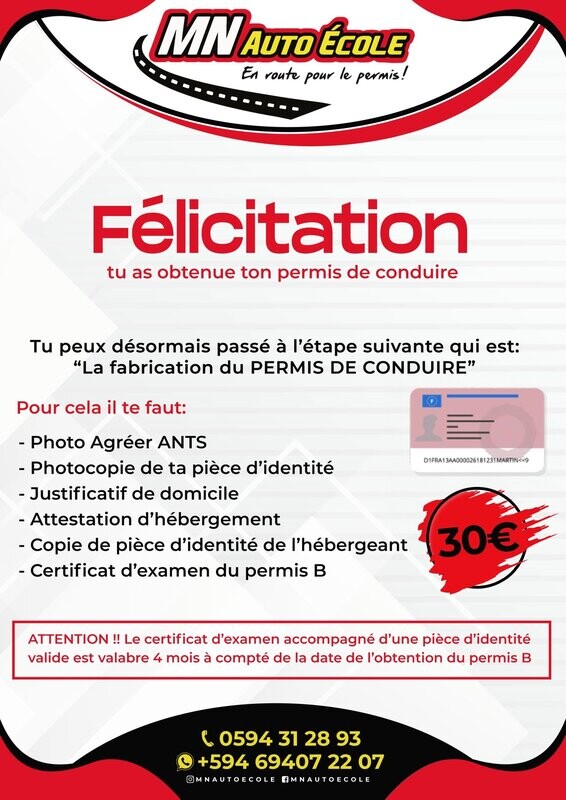 DEMANDE DE FABRICATION DE PERMIS DE CONDUIRE