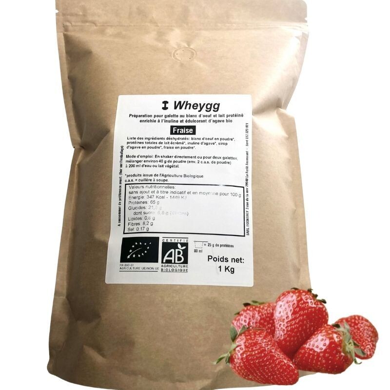 Wheygg fraise bio en 1 kg (avec de vraies fraises bio) - Farines  biologiques - eggnergy