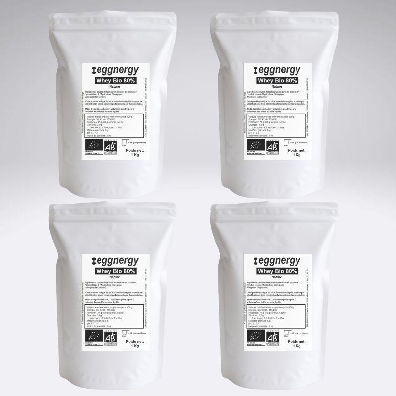 Whey Protéine Bio: Poudre de lactosérum nature Bio riche en protéines en 4 Kg