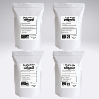 Whey Protéine Bio: Poudre de lactosérum nature Bio riche en protéines en 4 Kg