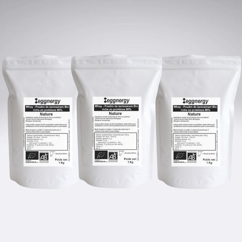 Protéine de lactosérum Bio 80% Nature en 3 Kg