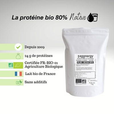 Protéine Native de Lait Bio 1 Kg (origine France) riche en BCAA Protéine Native de Lait Bio 1 Kg (origine France) riche en BCAA