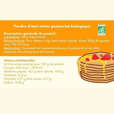 œuf entier en poudre BIO 8 kg - Code 0 (origine: France)