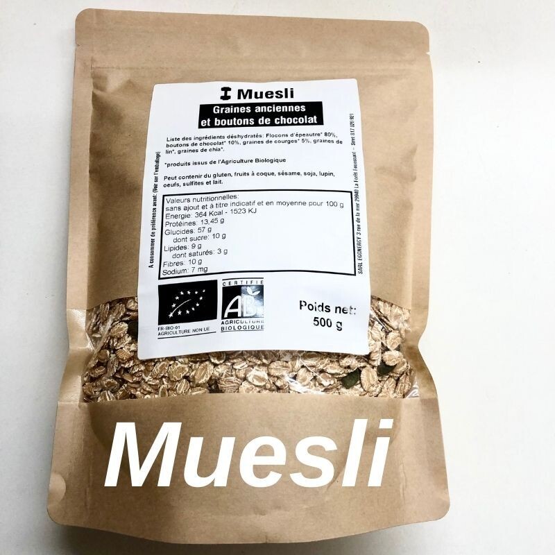 Muesli: mélange 3 flocons 1 Kg - Bio, Conditionnement: Sachet de 1 Kg