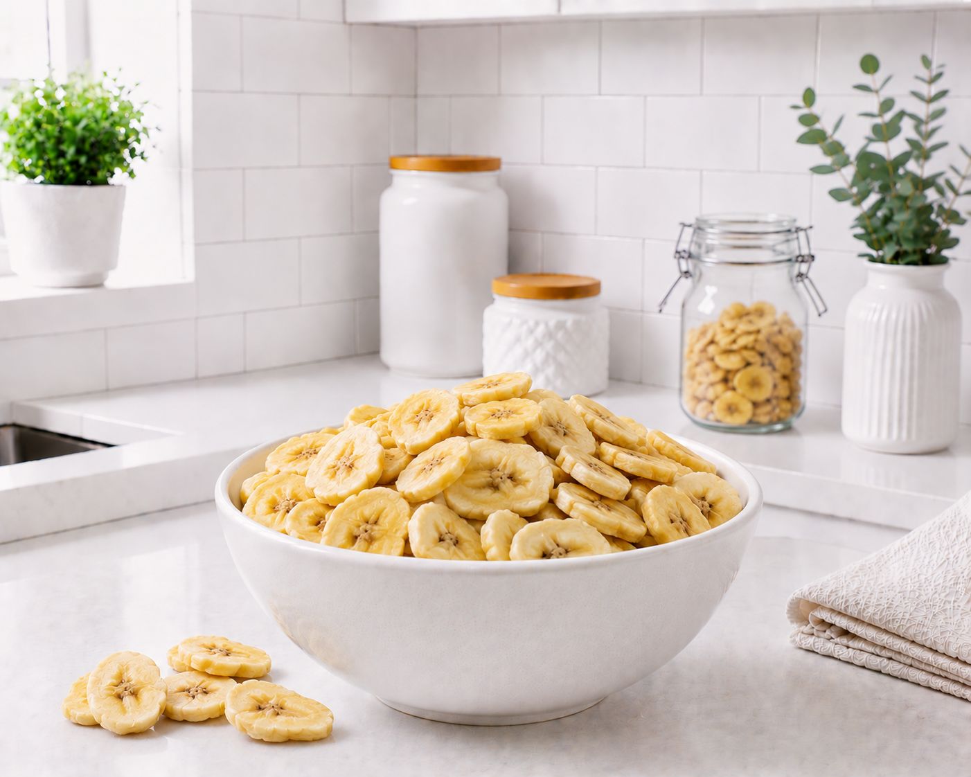Bananes séchées en chips en 500 g.