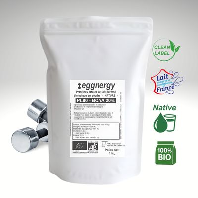 Protéine Native de Lait Bio 1 Kg (origine France) riche en BCAA