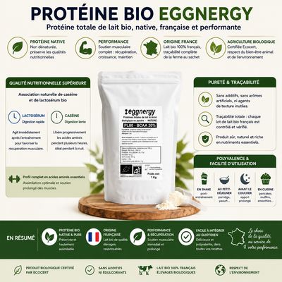 Protéine Native de Lait Bio 1 Kg (origine France) riche en BCAA