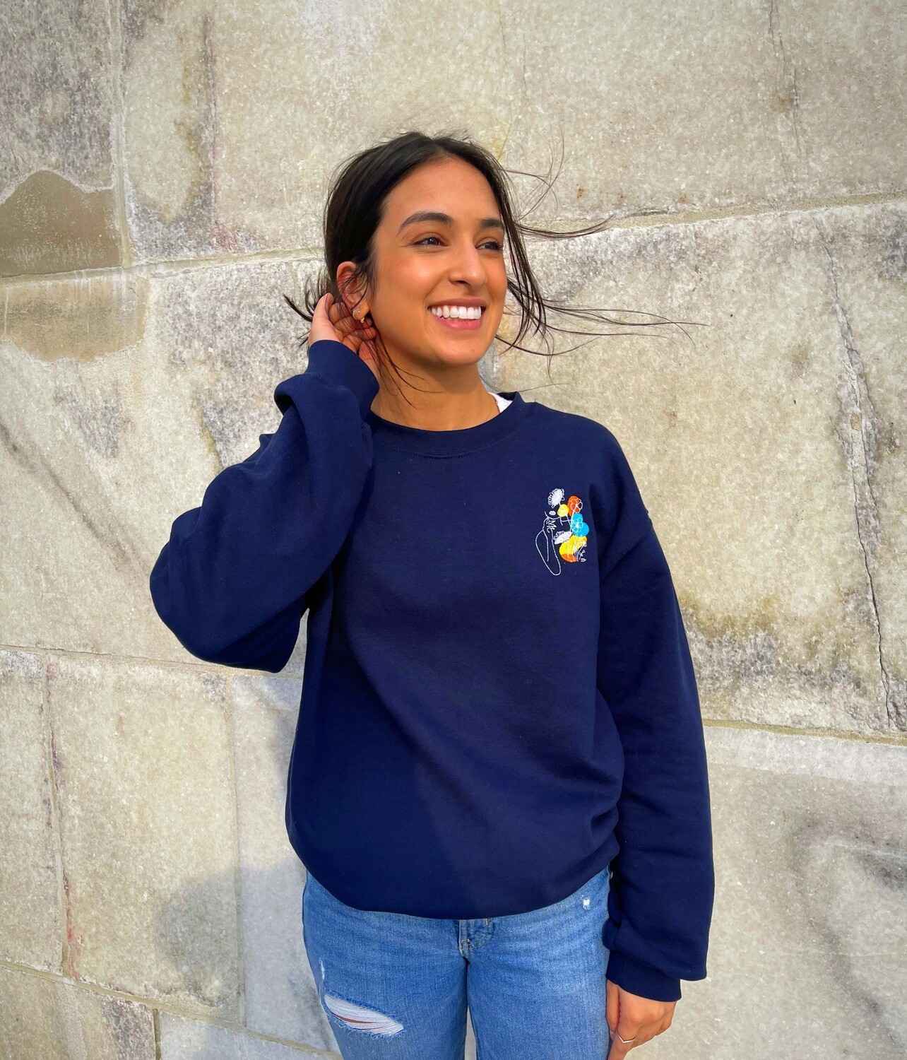 NAVY BLUE Unisex Embroidered Crewneck