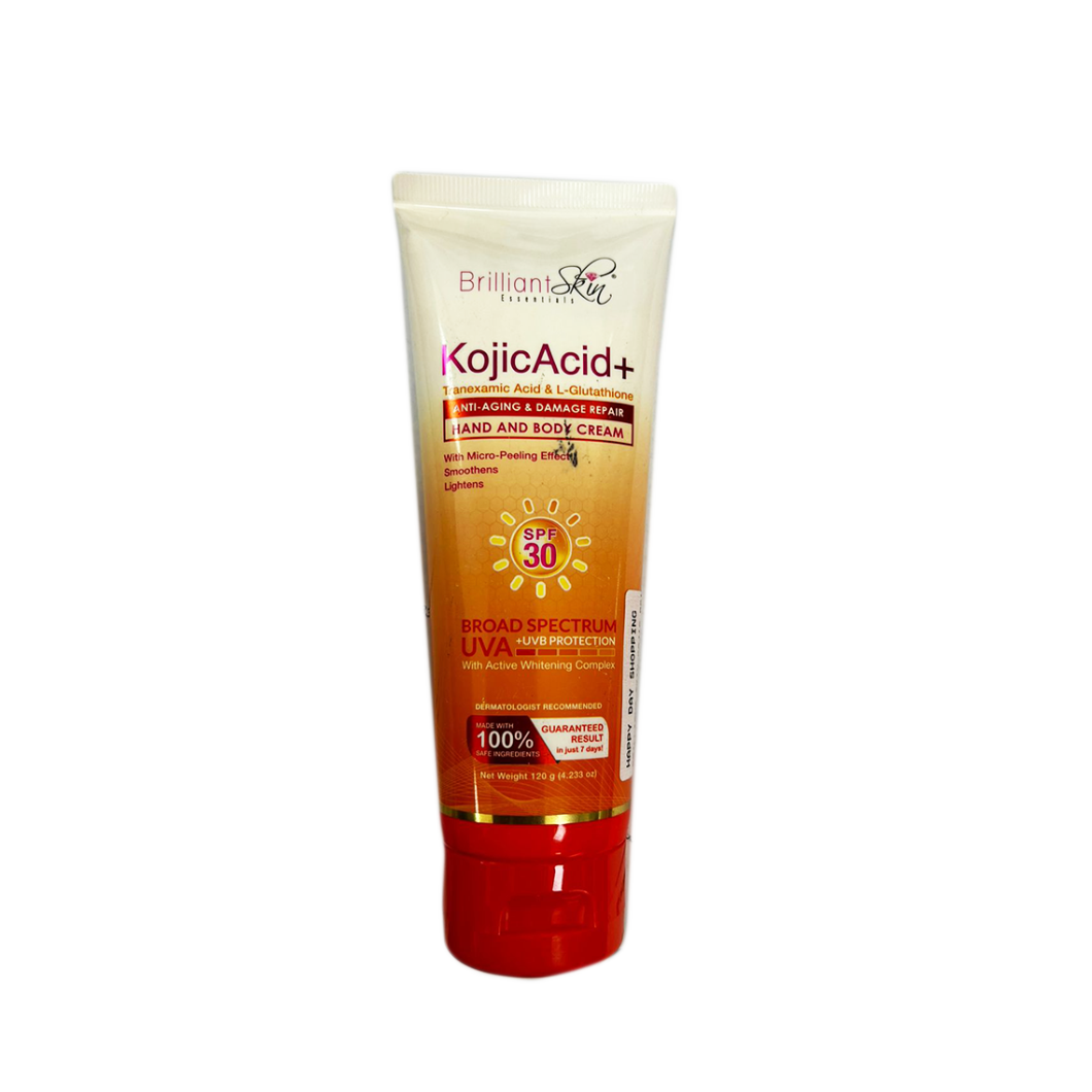 Brilliant Skin Kojic Acid + Tranexamic Acid & L-Glutathione Hand and Body Cream with Micro-Peeling Effect