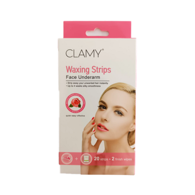Clamy Face or Underarm Waxing Strips 20 pcs (ROSE)