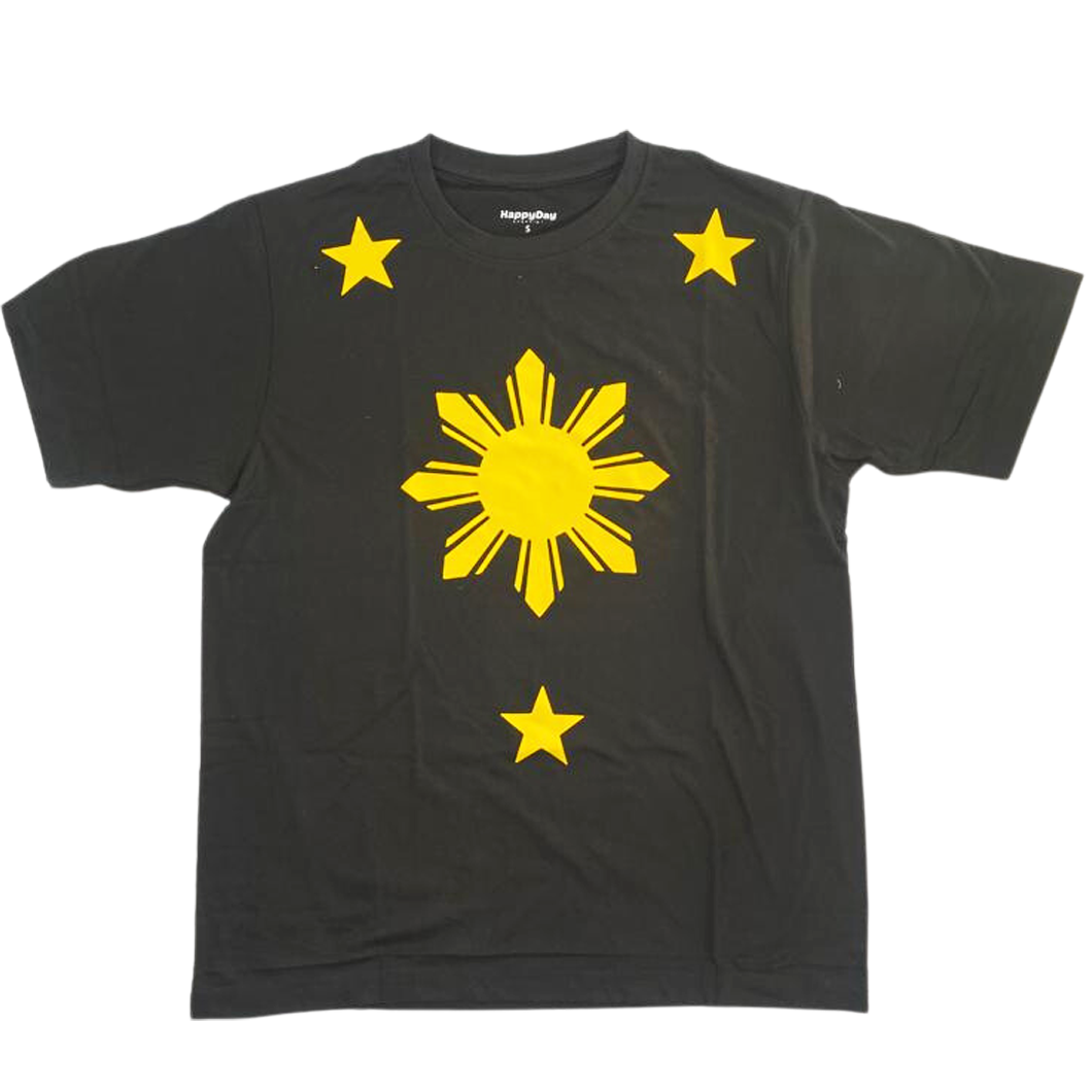 Tshirt - 3 stars and a sun (BLACK-YELLOW EXTRA LARGE XL)