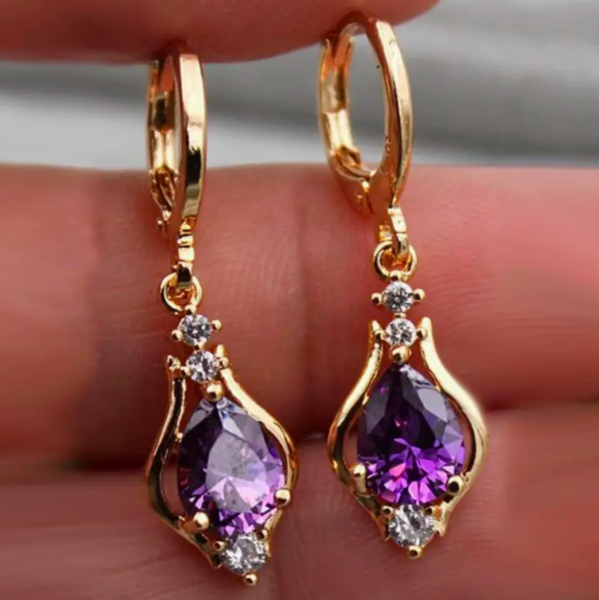 Earrings - Equisite Artifical Diamond - Purple