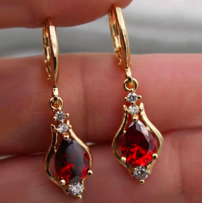 Earrings - Exquisite Artificial Diamond - Ruby