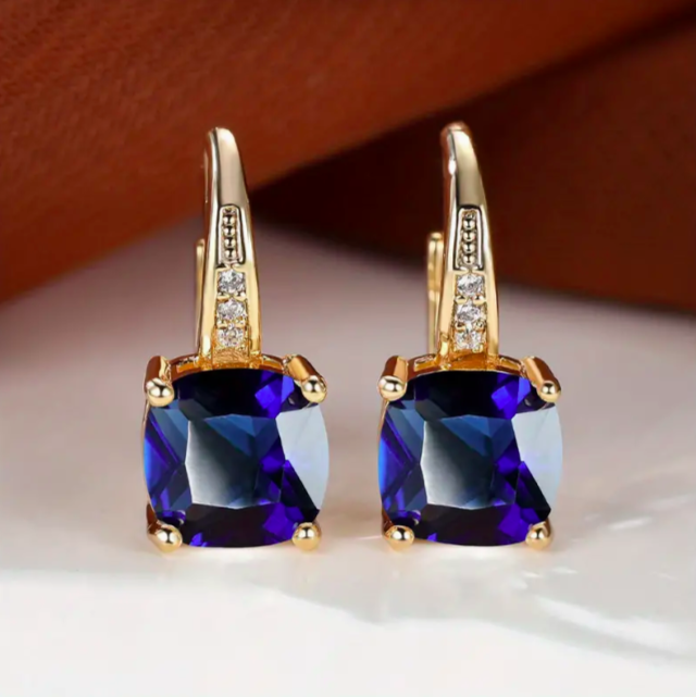 Earrings - Rainbow Zircon Gold Blue