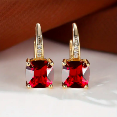 Earrings - Rainbow Zircon Gold Ruby