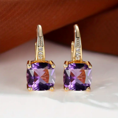 Earrings - Rainbow Zircon Gold Purple