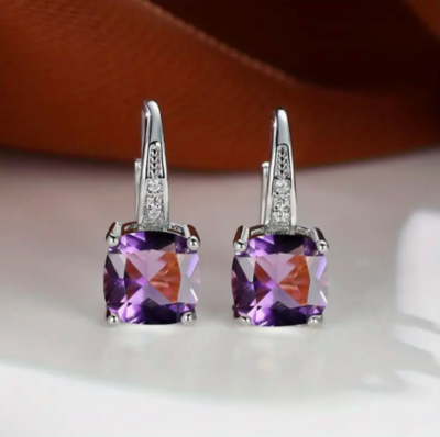 Earrings - Rainbow Zircon Purple