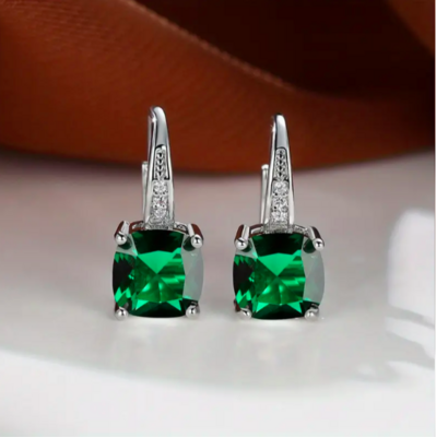 Earrings - Rainbow Zircon Emerald