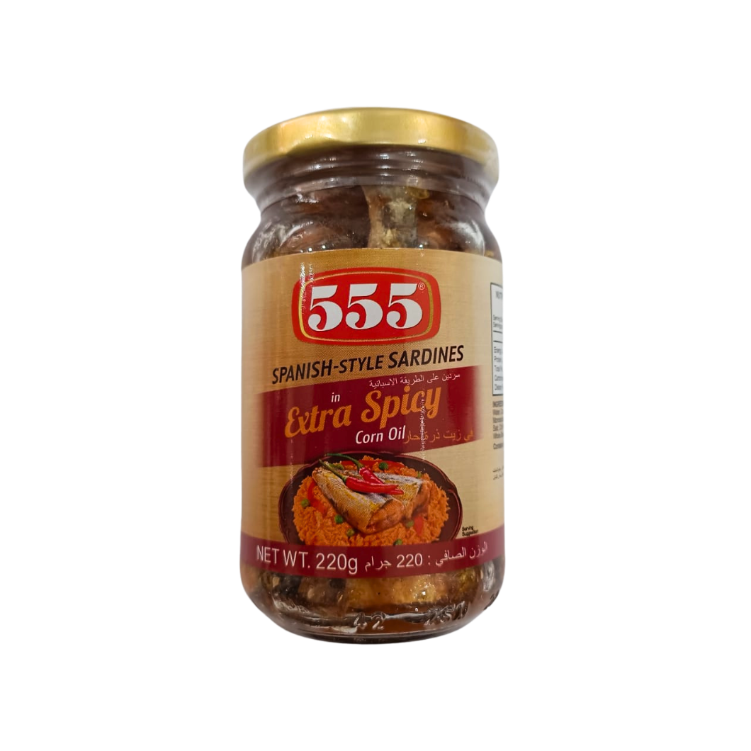 555 Spanish Style Sardines Extra Spicy Corn Oil 220g