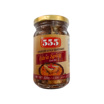555 Spanish Style Sardines Extra Spicy Corn Oil 220g