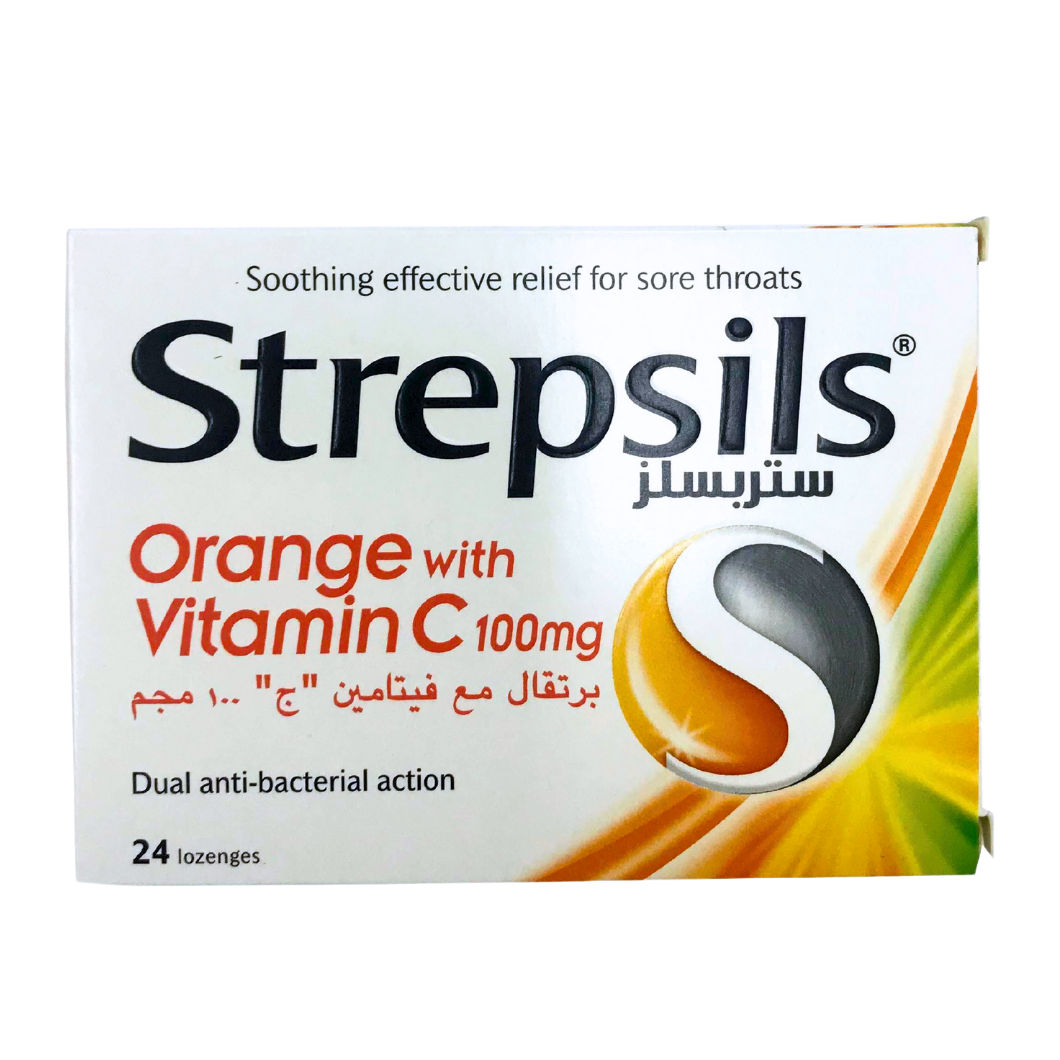 Strepsils Orange with Vitamin C 100mg Dual Anti-bacterial Action