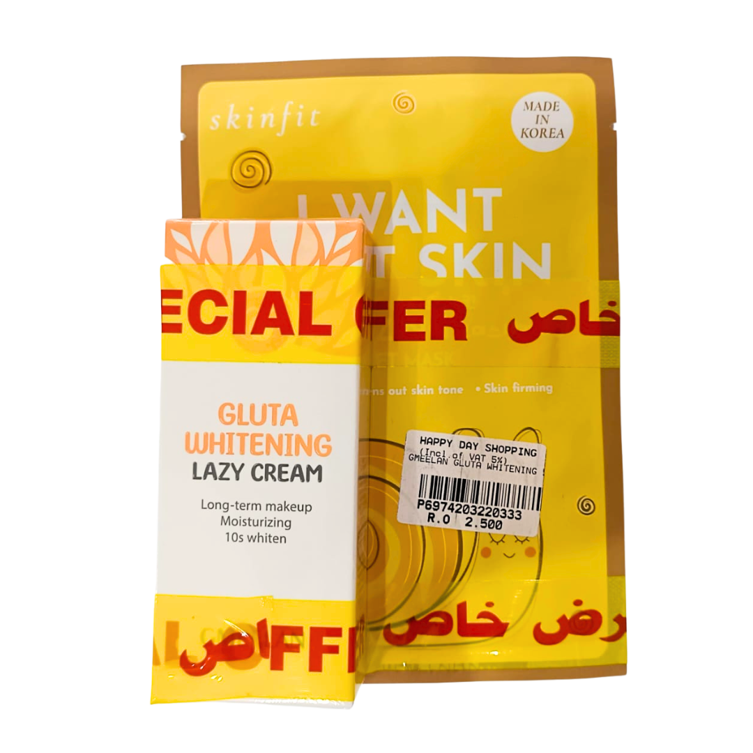 PROMO - Skin Fit Mask + Gmeelan Gluta Whitening Lazy Cream