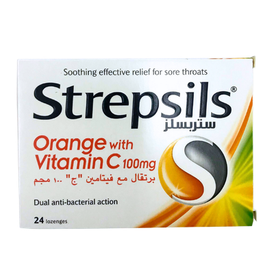 Strepsils Orange with Vitamin C 100mg Dual Anti-bacterial Action