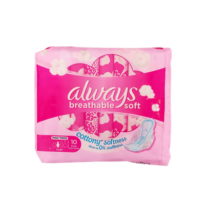 Always Breathable Soft 10pads w/wings large