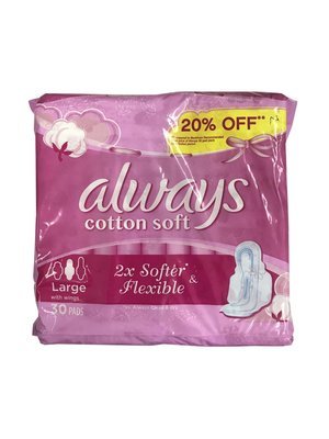 Always Cotton Soft Breathable 30 Pads Large w/wings