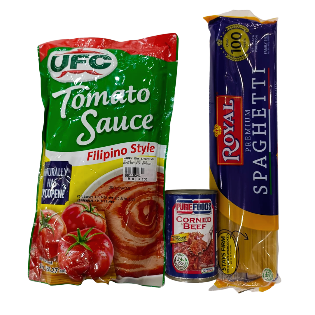 PROMO - UFC Tomato Sauce Filipino Style + Purefoods corned beef + Royal Spaghetti Pasta