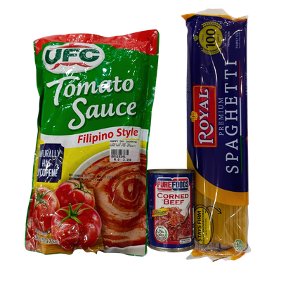 PROMO - UFC Tomato Sauce Filipino Style + Purefoods corned beef + Royal Spaghetti Pasta