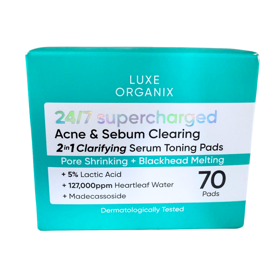 Luxe Organix 24-7 Scne &amp; Sebum Clearing 2in1 Claryfying Serum Toning Pads (70 Pads)^^