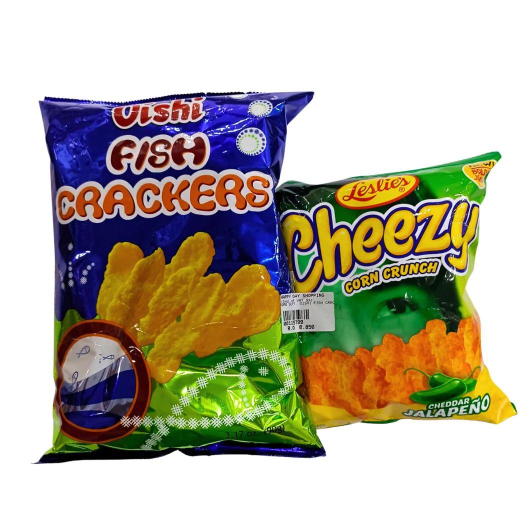 PROMO - Oishi Fish Crackers + Leslie Cheezy Corn Crunch Jalapeno